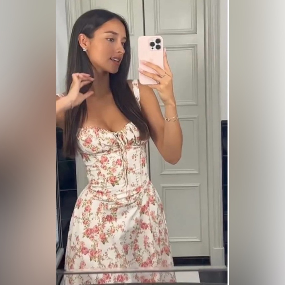 HOUSE OF CB 'Carmen' Rose Print Bustier Sundress